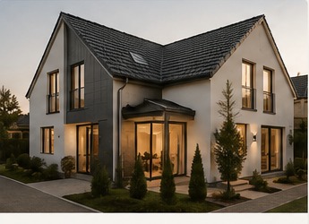 Modernes Einfamilienhaus mit dunkler Dacheindeckung