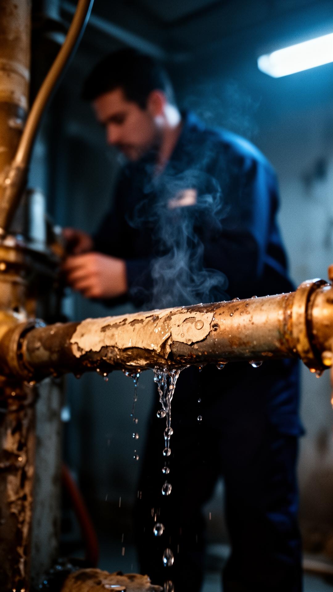 Handwerker dokumentiert einen Wasserschaden vor Ort